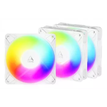ARCTIC Freezer P12 Pro Reverse A-RGB (balta) - 3 vnt. pakuotė - 120 mm A-RGB PWM ventiliatorius su kabelių skirstytuvu