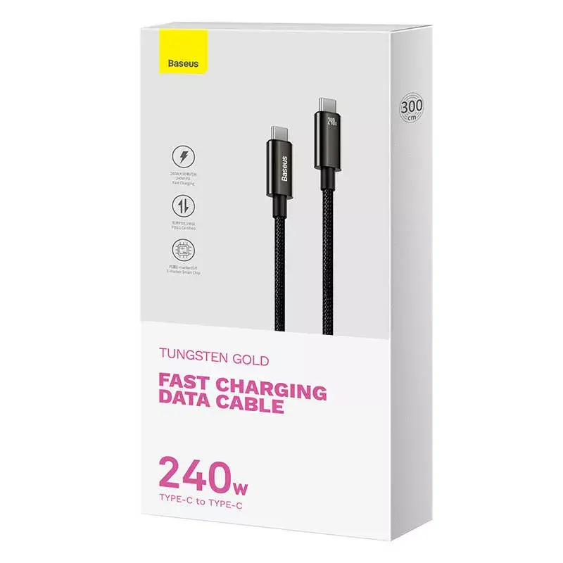 USB-C į USB-C kabelis Baseus Tungsten Gold 240W 3m