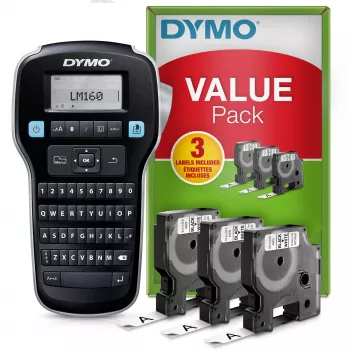 DYMO LabelManager 160 etikečių gamintojo pradinis rinkinys su 3 D1 etikečių juostos ritinėliais | Rankinis etikečių spausdintuvas | QWERTY klaviatūra | Tinka biurui ar namams