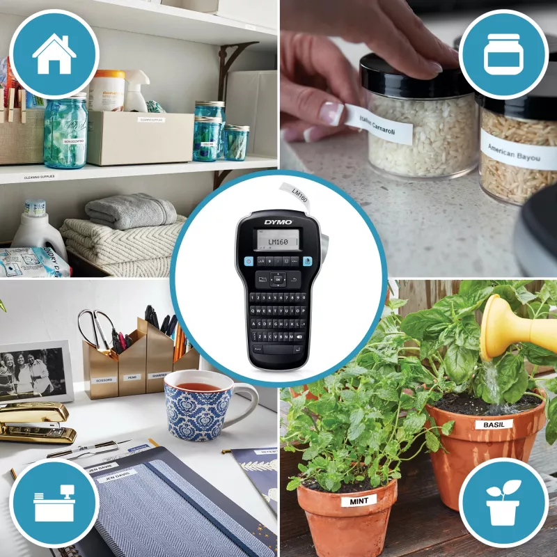 DYMO LabelManager 160 etikečių gamintojo pradinis rinkinys su 3 D1 etikečių juostos ritinėliais | Rankinis etikečių spausdintuvas | QWERTY klaviatūra | Tinka biurui ar namams