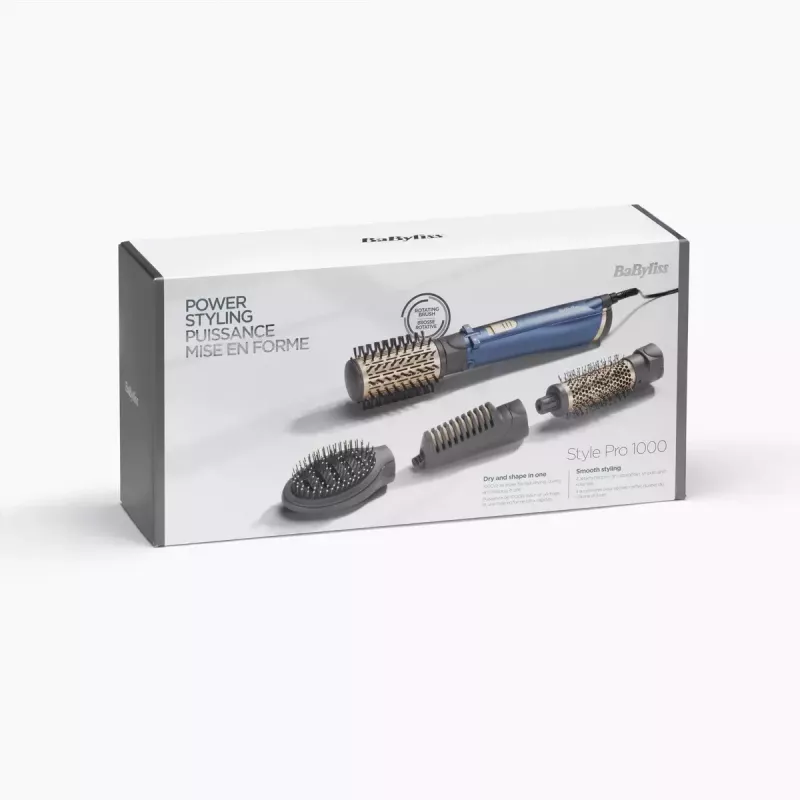 Karšto oro šepetys BaByliss Style Pro 1000 AS965E — 1000 W, 2,5 m laidas, 4 šepečių antgaliai, keraminis šildytuvas, jonizacija, automatinis sukimasis