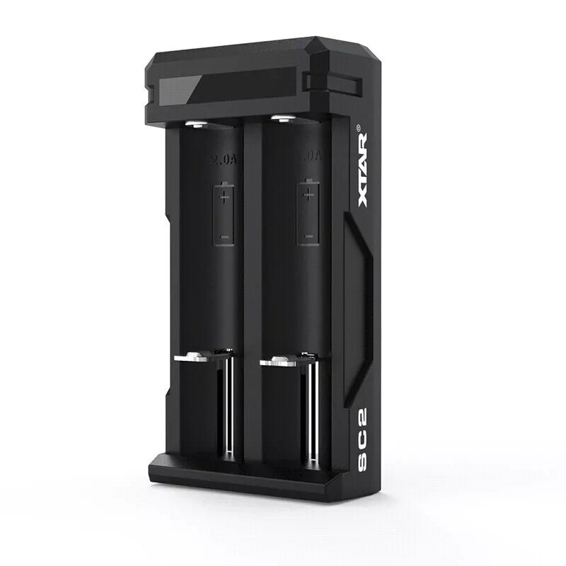 Baterijų įkroviklis XTAR SC2 Li-ion 18650 USB-C 2 lizdai, USB-C maitinimas, LED indikatoriai, juodas