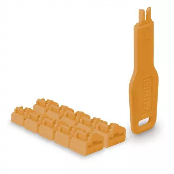 Prievado blokatorius Lindy RJ45 prievado užraktas oranžinis 10x + 1 raktas