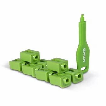 Prievadų blokatorių rinkinys Lindy SFP Port Locks Green 10 vnt. + 1 raktas, suderinamas su SFP, 20×74.5×5.9 mm