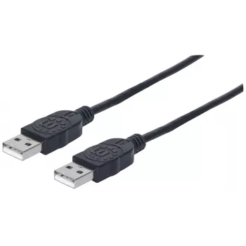 Manhattan USB-A į USB-A laidas, 1 m, kištukas–kištukas, 480 Mbps (USB 2.0), Hi-Speed USB, juodas, garantija visam naudojimo laikui, atitinka USB2AA1M.