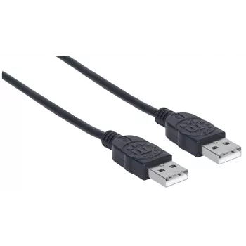 Manhattan USB-A į USB-A laidas, 1 m, kištukas–kištukas, 480 Mbps (USB 2.0), Hi-Speed USB, juodas, garantija visam naudojimo laikui, atitinka USB2AA1M.