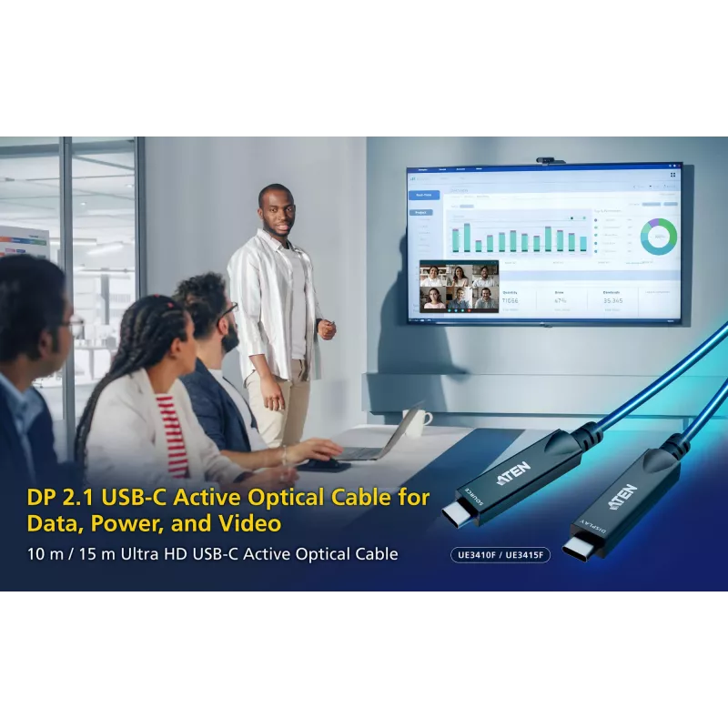 USB-C AOC kabelis ATEN UE3410F-AT, 10 m, USB-C į USB-C, 10 Gbit/s, juodas