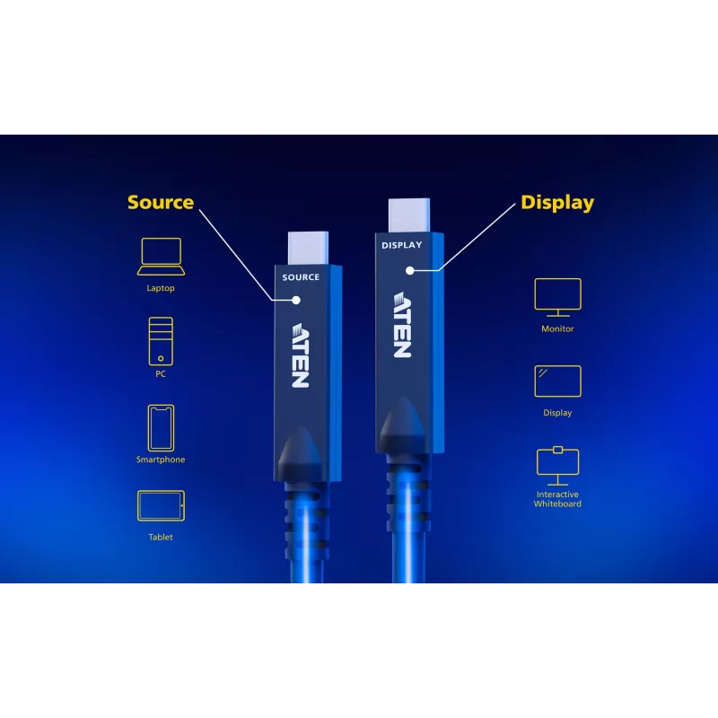 USB-C aktyvus optinis kabelis 15 m ATEN UE3415F — USB-C į USB-C, 15 Gbit/s, juodas