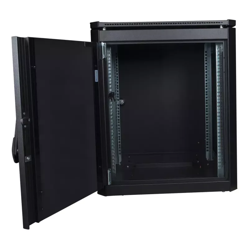 Laisvai pastatomas stovas Lanview RDL12U66BL — 12U, 600 kg, raktinis užraktas, reguliuojamos kojelės, kabelių valdymas, IP40, juodas