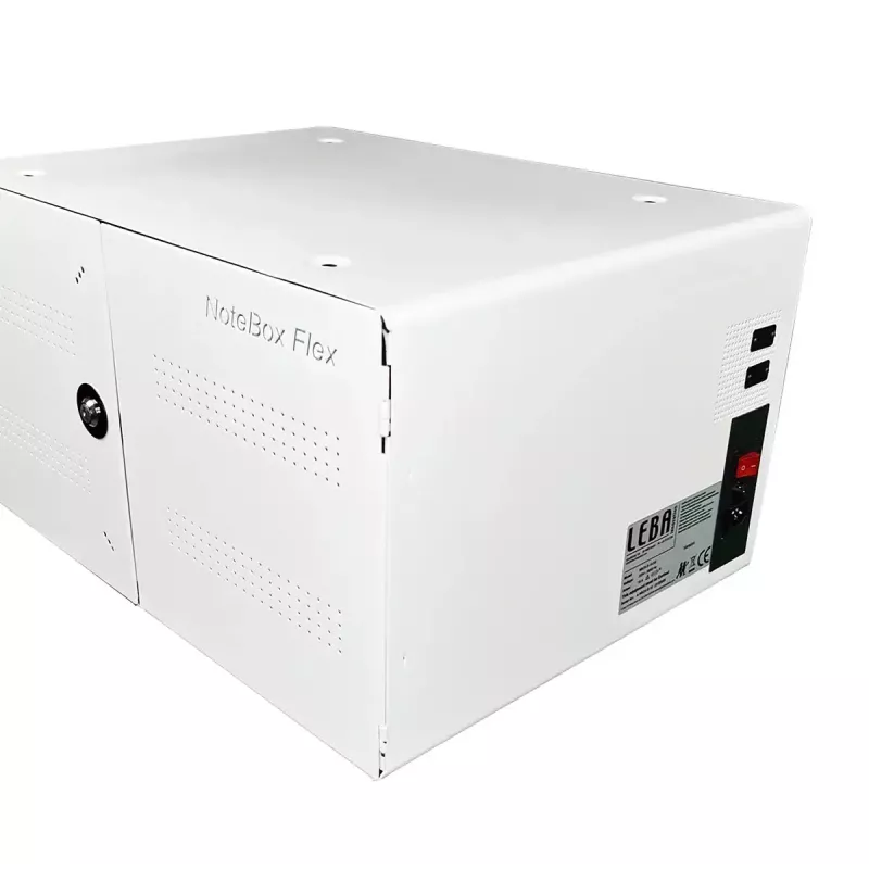 Nešiojamų įrenginių valdymo spintelė LEBA NoteBox 16 su raktiniu užraktu, USB-C prievadais, 12 W vienam įrenginiui, USB 2.0, tvirtinama prie sienos arba stalo, balta