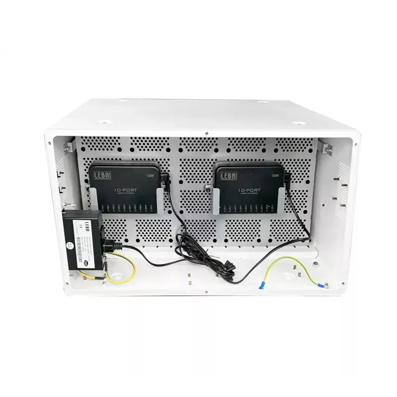 Nešiojamų įrenginių valdymo spintelė LEBA NoteBox 16 su raktiniu užraktu, USB-C prievadais, 12 W vienam įrenginiui, USB 2.0, tvirtinama prie sienos arba stalo, balta