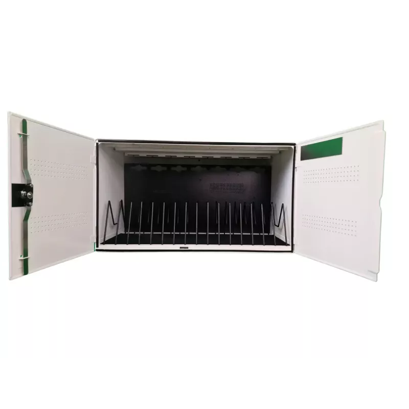 Nešiojamų įrenginių valdymo spintelė LEBA NoteBox 16 su raktiniu užraktu, USB-C prievadais, 12 W vienam įrenginiui, USB 2.0, tvirtinama prie sienos arba stalo, balta