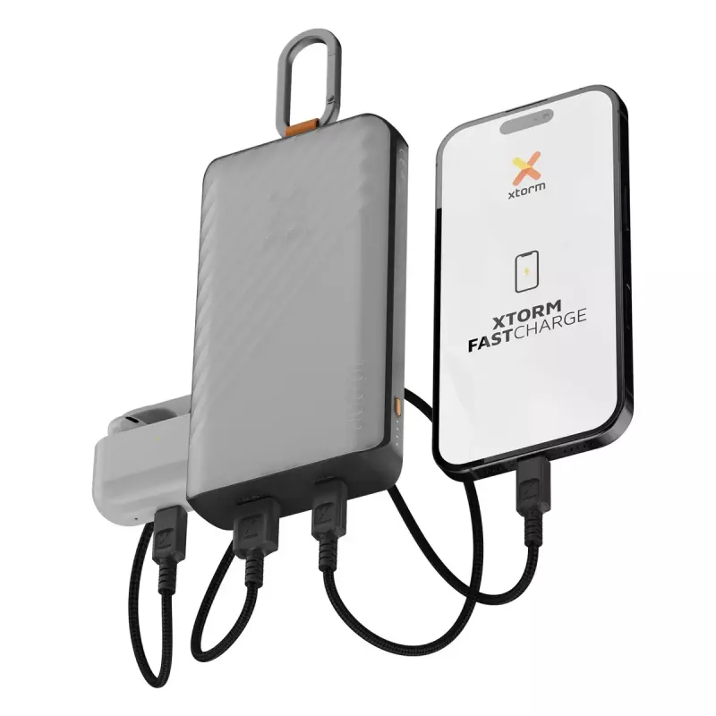 Išorinė baterija Xtorm XG2S101 — 10000 mAh LiPo, 30 W, USB‑C + USB‑A, pilka/juoda/oranžinė