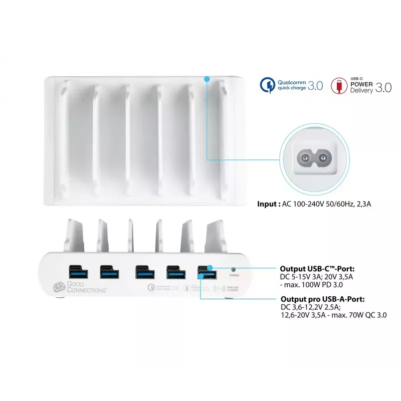 Laisvai stovinti įkrovimo stotelė Alcasa PCA-D006W balta 110W 100-240V