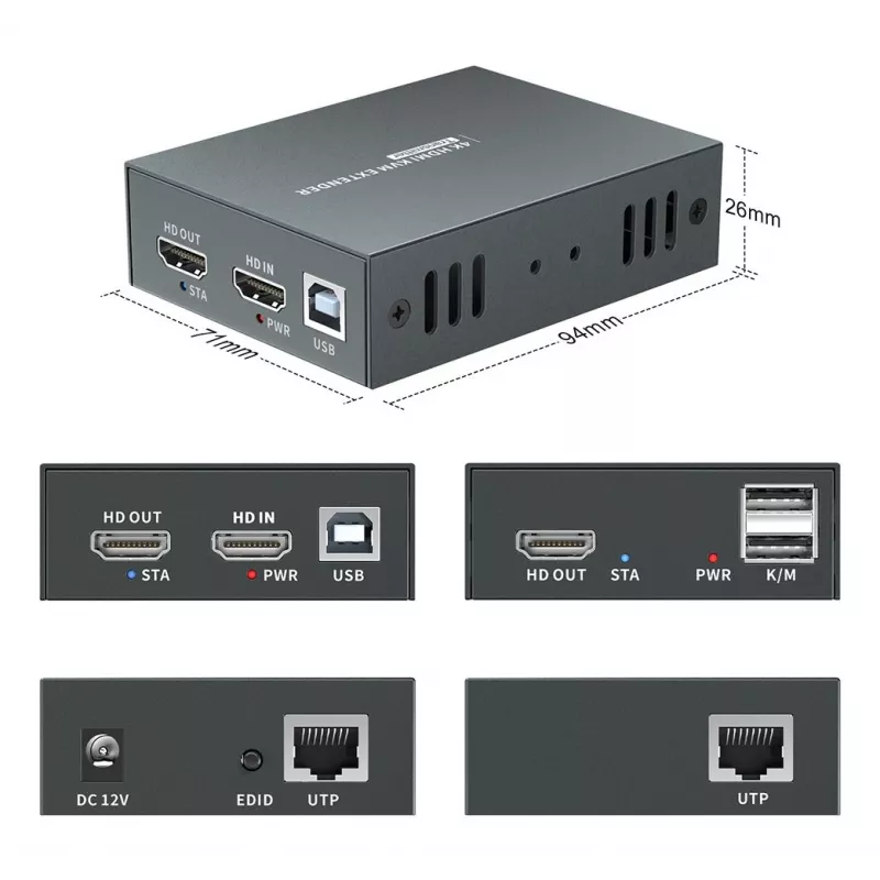 AV plėtiklio rinkinys (siųstuvas ir imtuvas) LEVELONE HVE-8111, 3840x2160, Cat6, USB-A/USB-B, DC 12V (2 vnt.)