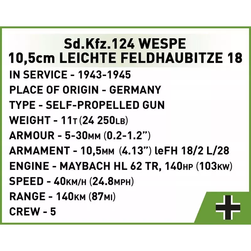 Cobi Blocks SD.KFZ.124 Wespe modelio rinkinys, 860 kaladėlių