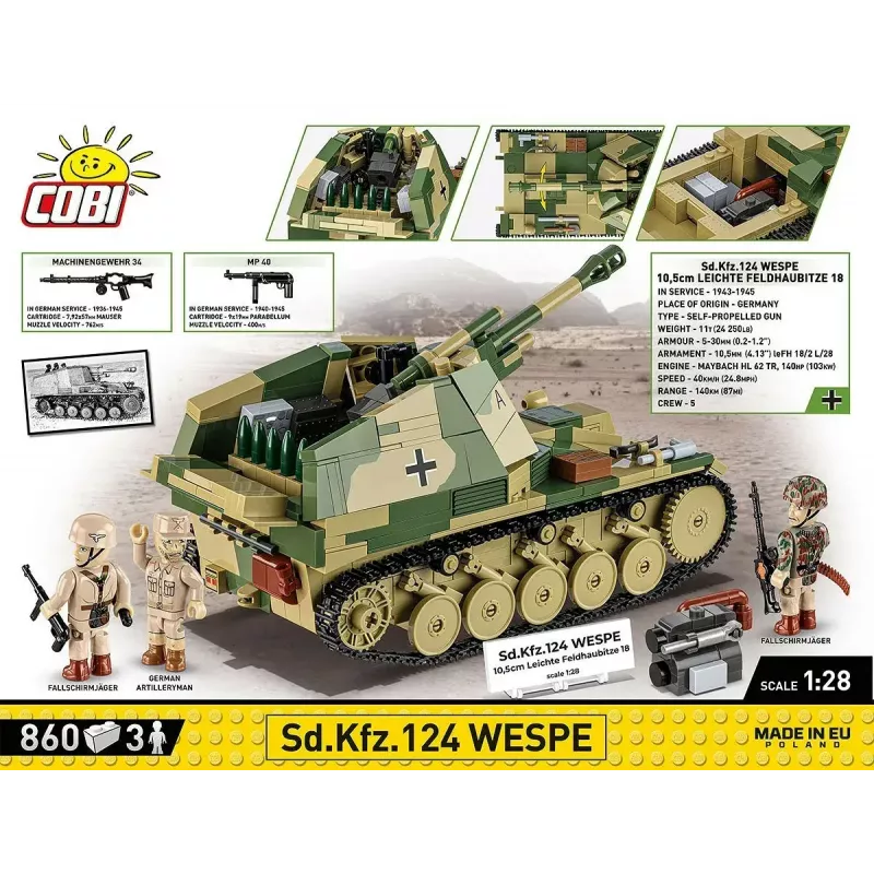 Cobi Blocks SD.KFZ.124 Wespe modelio rinkinys, 860 kaladėlių