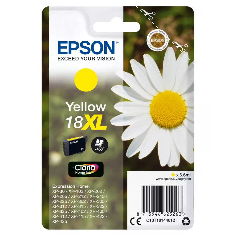 Epson 18XL geltonos spalvos kasetė 450 puslapių C13T18144012