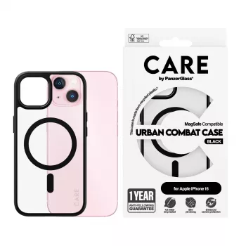 dangtelis PanzerGlass CARE by Flagship dėklas Transparent Urban Combat Juoda MagSafe iPhone 15