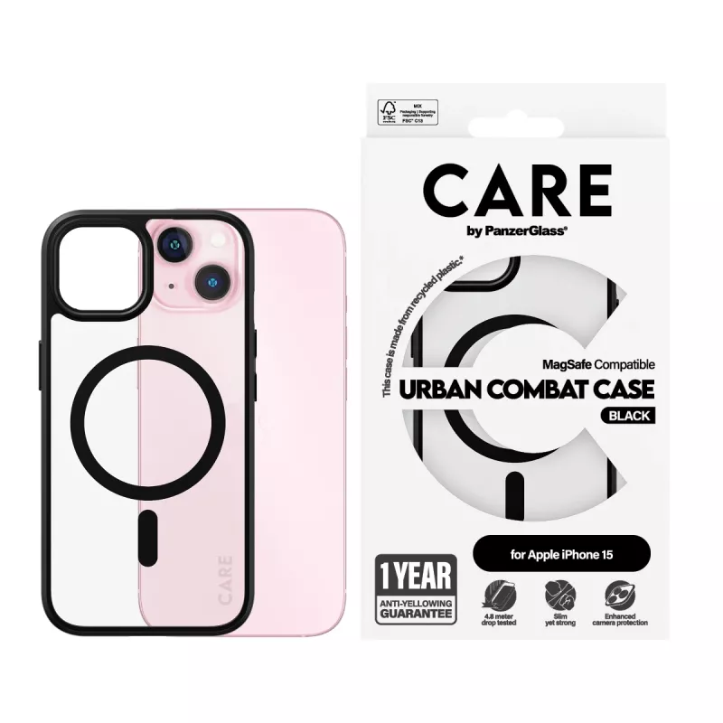 dangtelis PanzerGlass CARE by Flagship dėklas Transparent Urban Combat Juoda MagSafe iPhone 15