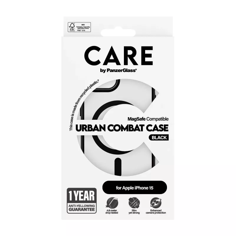 dangtelis PanzerGlass CARE by Flagship dėklas Transparent Urban Combat Juoda MagSafe iPhone 15