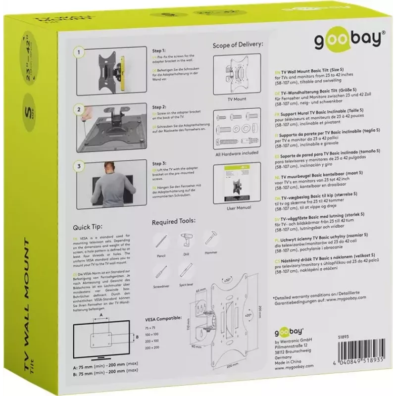 TV sieninis laikiklis Basic Tilt Goobay 51893