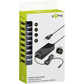 Goobay 90 W nešiojamojo kompiuterio maitinimo šaltinis, juodas, vidinis, 100–240 V