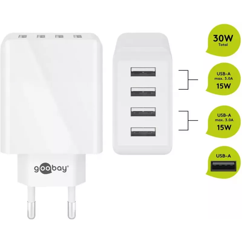 Vidinis įkroviklis Wentronic 44962 Universalus Baltas 4 USB prievadai 5V