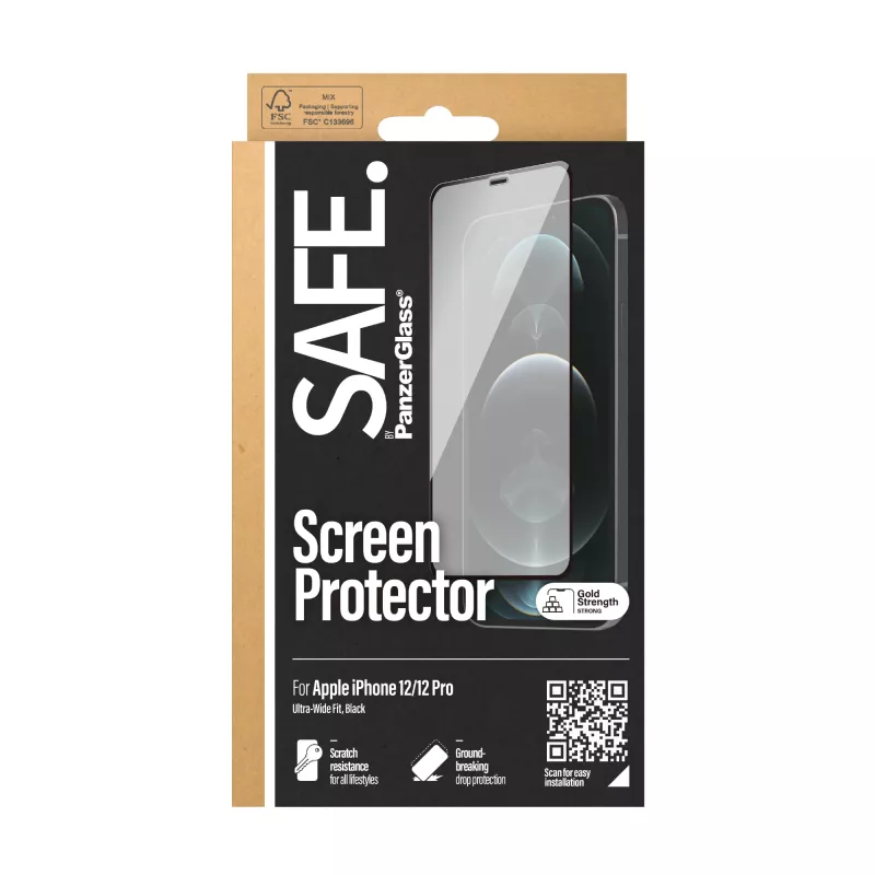 PanzerGlass SAFE. by ® Apsauginė plėvelė ekranui iPhone 12 | 12 Pro | Nuo krašto iki krašto