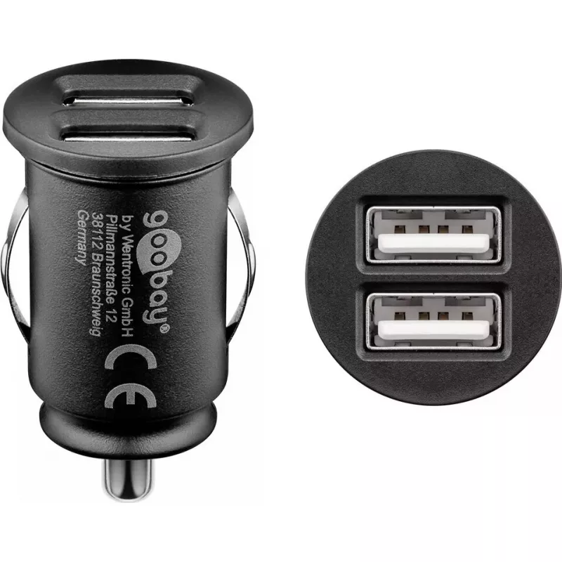 Goobay dviejų USB automobilinis kroviklis 24 W juodas greitas įkrovimas apsauga nuo viršsrovių
