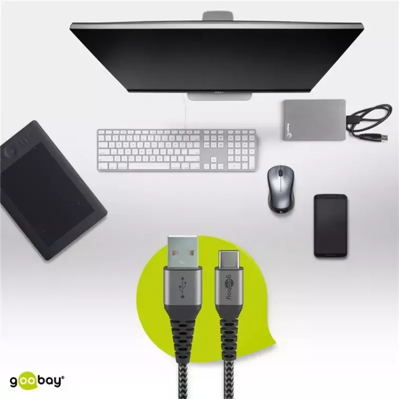 USB kabelis Wentronic 49295 USB 2.0 0,5m USB C USB A juoda pilka