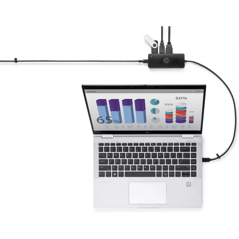 HP USB-C Travel Hub G2, laidinis, USB 3.2 Gen 1 (3.1 Gen 1) Type-C, juoda, Kinija, Windows 10, 107 mm