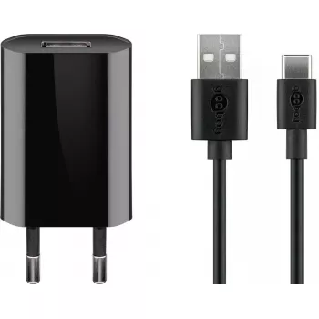 Įkroviklio rinkinys Goobay USB-C 5 W su kabeliu 1 m juodas