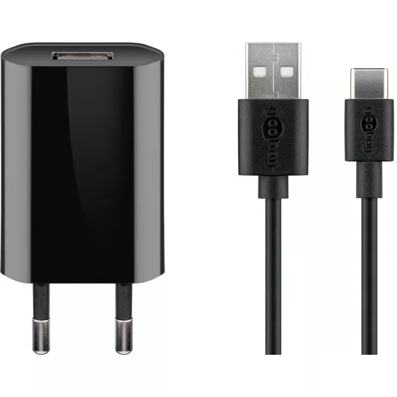 Įkroviklio rinkinys Goobay USB-C 5 W su kabeliu 1 m juodas
