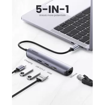 Ugreen 10919 nešiojamojo kompiuterio dokas / prievadų replikatorius Laidinis USB 3.2 Gen 1 (3.1 Gen 1) Type-C Pilka