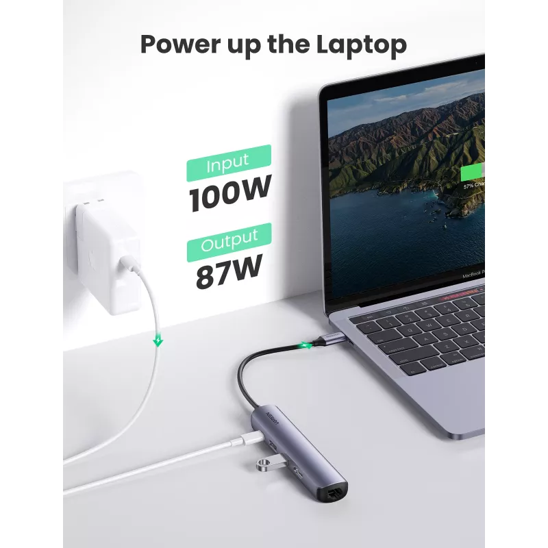 Ugreen 10919 nešiojamojo kompiuterio dokas / prievadų replikatorius Laidinis USB 3.2 Gen 1 (3.1 Gen 1) Type-C Pilka