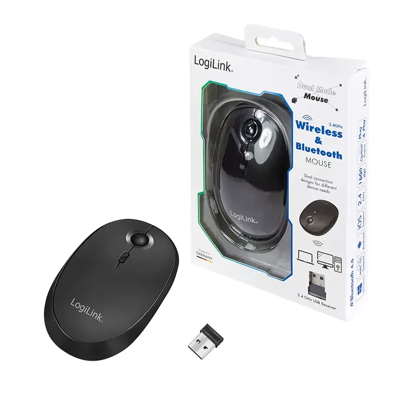 Pelė LogiLink ID0204 RF Wireless + Bluetooth