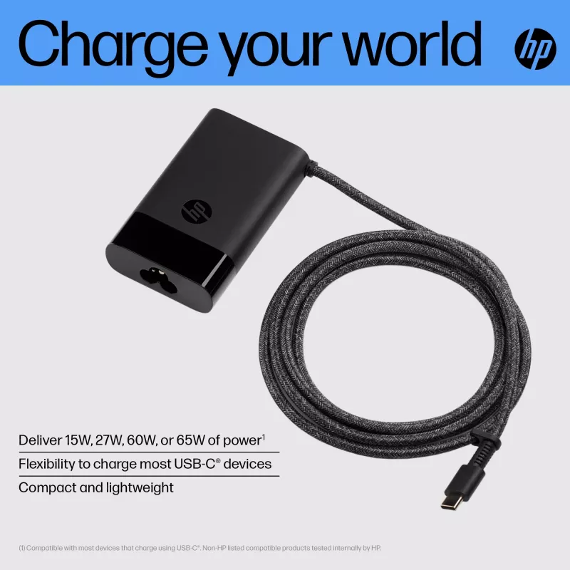 HP USB-C 65W nešiojamojo kompiuterio įkroviklis, Nešiojamasis kompiuteris, Vidaus, 90 V, 65 W, 5 - 20 V, 1.6 A