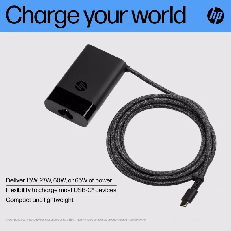 HP USB-C 65W nešiojamojo kompiuterio įkroviklis, Nešiojamasis kompiuteris, Vidaus, 90 V, 65 W, 5 - 20 V, 1.6 A