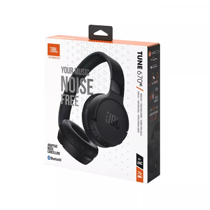 JBL Tune 670 NC ausinės su laidu ir belaidžiu ryšiu Galvos lankelis Skambučiai / muzika USB Type-C Bluetooth Juoda