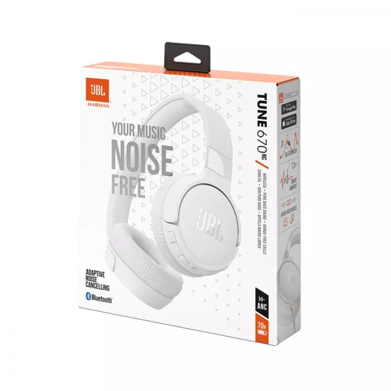 JBL Tune 670 NC ausinės laidas ir belaidis ant galvos Skambučiai / Muzika USB Type-C Bluetooth balta