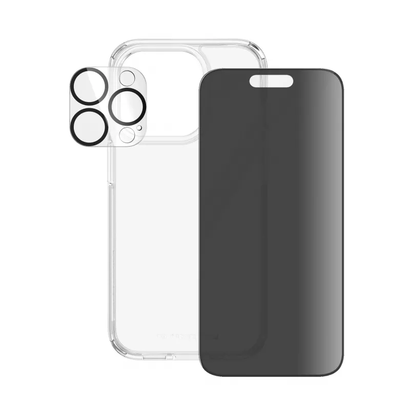PanzerGlass Privacy 3-in-1 Pack iPhone 15 Pro smūgiams atsparus grūdintas stiklas