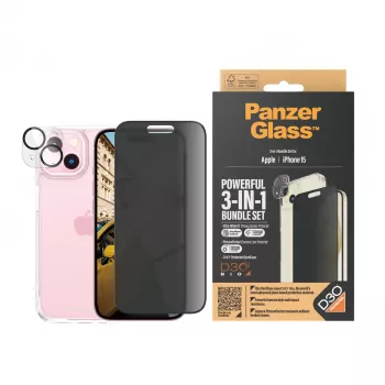 PanzerGlass ® Privacy 3-in-1 Pack iPhone 15 smūgiams atsparus grūdintas stiklas