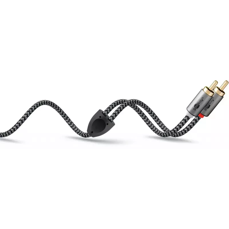 Garso kabelis WENTRONIC Goobay 65290 — 3,5 mm kištukas į 2×RCA kištuką, 5 m, varinis, paauksuotas, magnetiškai ekranuotas
