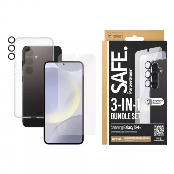 “PanzerGlass SAFE. by ®” 3-in-1 rinkinys Samsung Galaxy S24+ apsaugai nuo įbrėžimų ir smūgių