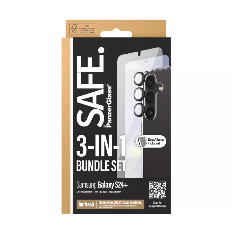 “PanzerGlass SAFE. by ®” 3-in-1 rinkinys Samsung Galaxy S24+ apsaugai nuo įbrėžimų ir smūgių