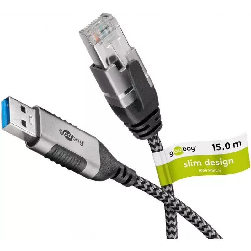 Laido jungčių adapteris Goobay 74400 USB 3.0 Type A RJ45 15 m juoda sidabrinė