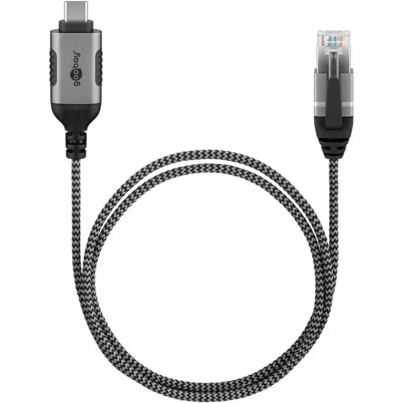 jungčių adapteris Goobay 74407 USB 3.1 type A RJ45 10m juoda sidabrinė