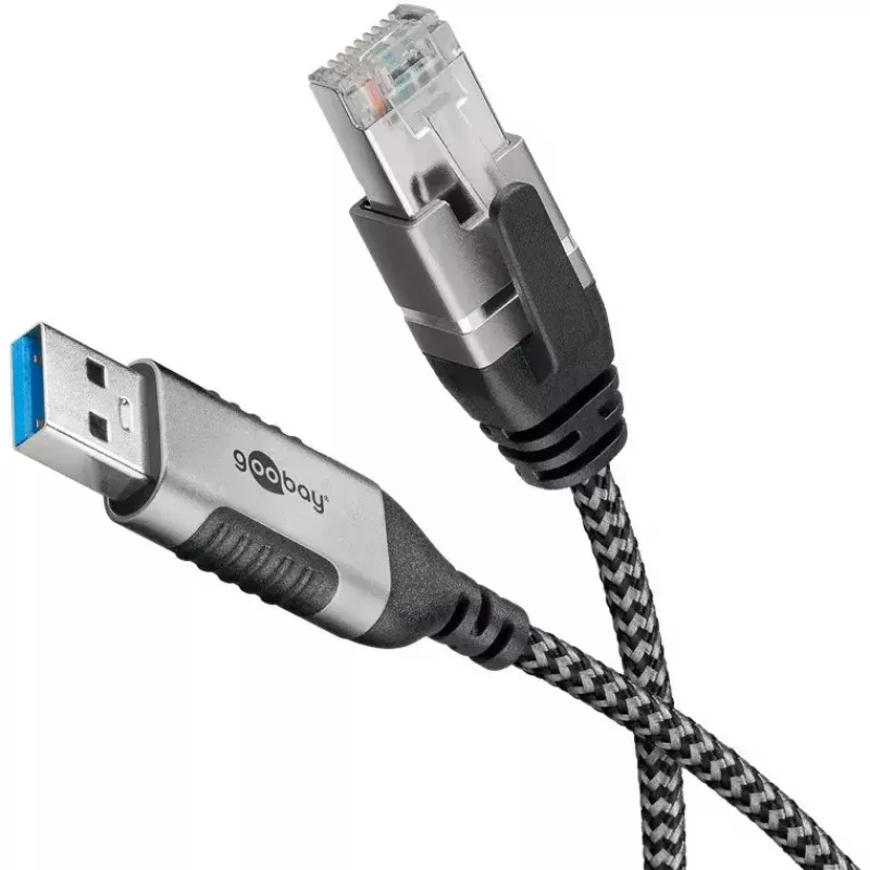 Jungčių adapteris Goobay 74399 USB 3.0 Type A RJ45 10 m Juoda Sidabrinė