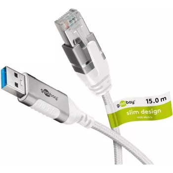 Tinklo kabelis Goobay 74384 USB 3.0 Type A RJ45 15m Baltas